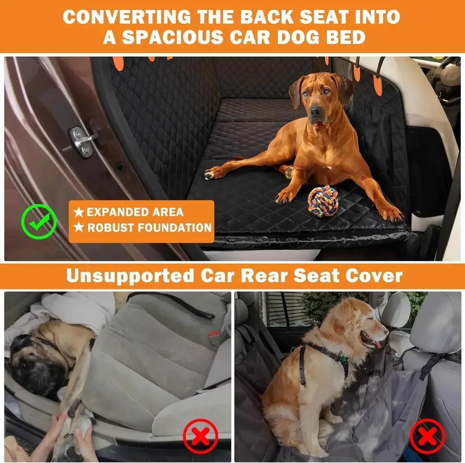 Pawzzle 3.0 - Hard Bottom Dog Car Seat Protector (+ FREE Luxe Dog Bed)